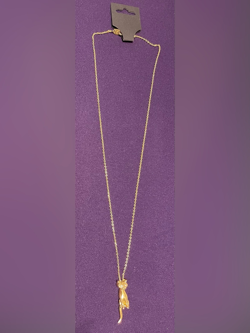 Delicate Gold Cable Chain Necklace with Moveable Cat Pendant - Women's Jewelry